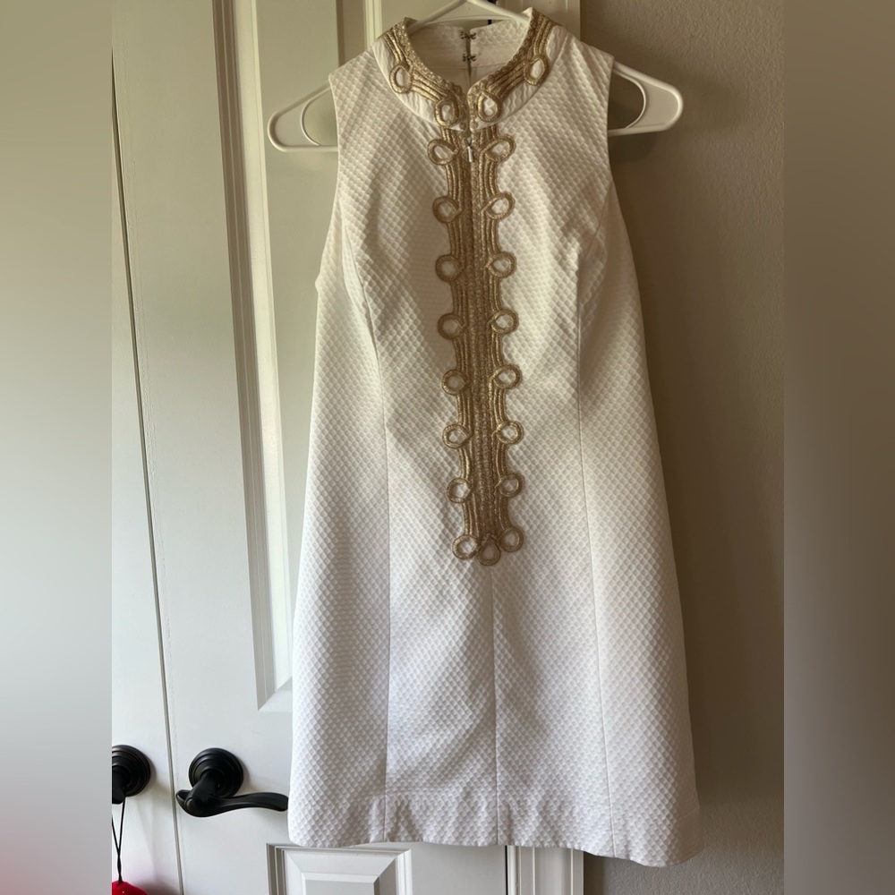 Lilly Pulitzer White/Gold Alexa Shift Dress - Size 2